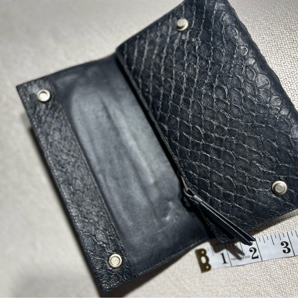 All Saints Black Leather Snakeskin Envelope Style Wallet - Picture 4 of 9